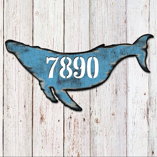 Whale Coastal Wooden Personalized House Number Sign by G. Debrekht - Coastal Sea-Life Decor - Handcrafted Wooden Handcrafted Wooden Handcrafted Wooden Handcrafted Wooden Address Sign - MA985163