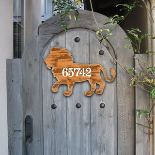 Lion Wooden Custom House Number Sign - Nature Wildlife Decor - Handcrafted Wooden Handcrafted Wooden Address Sign - MA98230