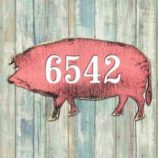Pig Wooden Custom House Number Sign by G. DeBrekht - Nature Wildlife Decor - Handcrafted Wooden Handcrafted Wooden Handcrafted Wooden Address Sign - MA98138