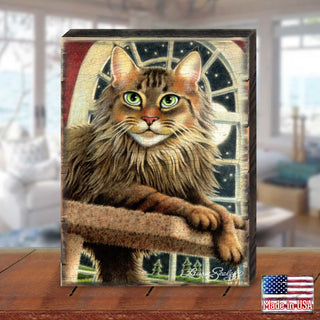 Cat at the Window Arch Wooden Wall Art by Laura Seeley - Pets Dog and Cats Decor - 8512114B