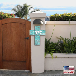 Cross Wooden Custom House Number Sign - Easter Spring Decor - Handcrafted Wooden Handcrafted Wooden Address Sign - MA8198313
