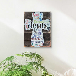 Easter Cross Monogram Wooden Wall Art by Nature Wonders - Easter Spring Decor - 98715B