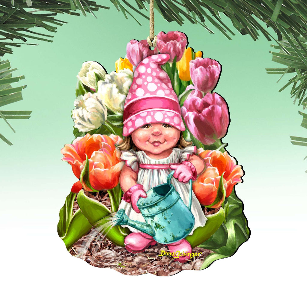 Spring Wreath Blossom Gnome Dwarf Wooden Ornaments by Gelsinger - Easter Spring Decor - 8461063-DG