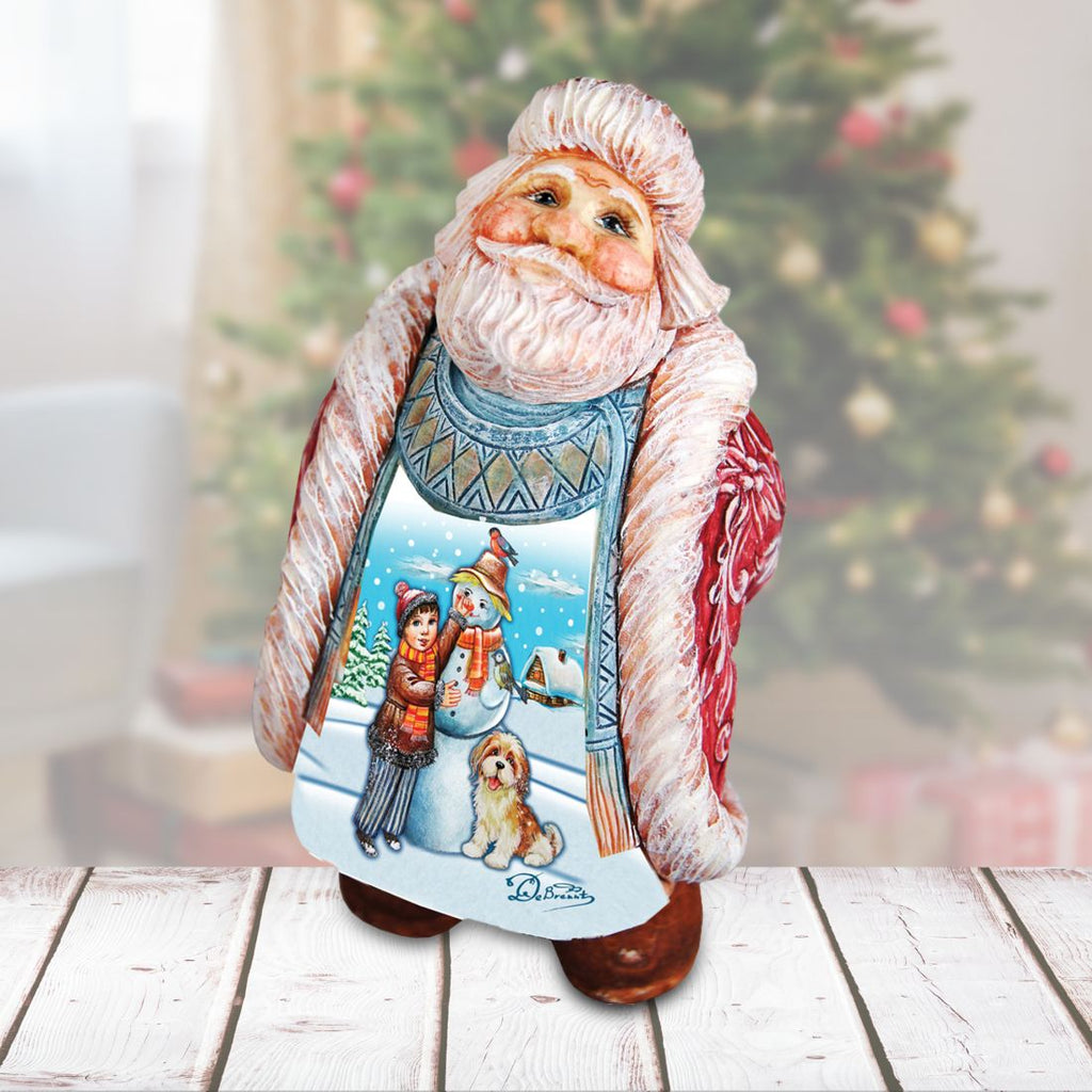 Santa with child and dog making Snowman Handcrafted Christmas Figurine - G. DeBrekht - Christmas Santa Snowman Decor - 534511