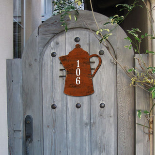 Coffee Pot Wooden Custom House Number Sign - Love Family Kids Decor - Handcrafted Wooden Address Sign - MA98552