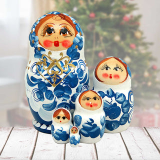 Fine China Matreshka Nesting Hand-Painted Doll Set of 5 by G. DeBrekht - Christmas Decor - 140132