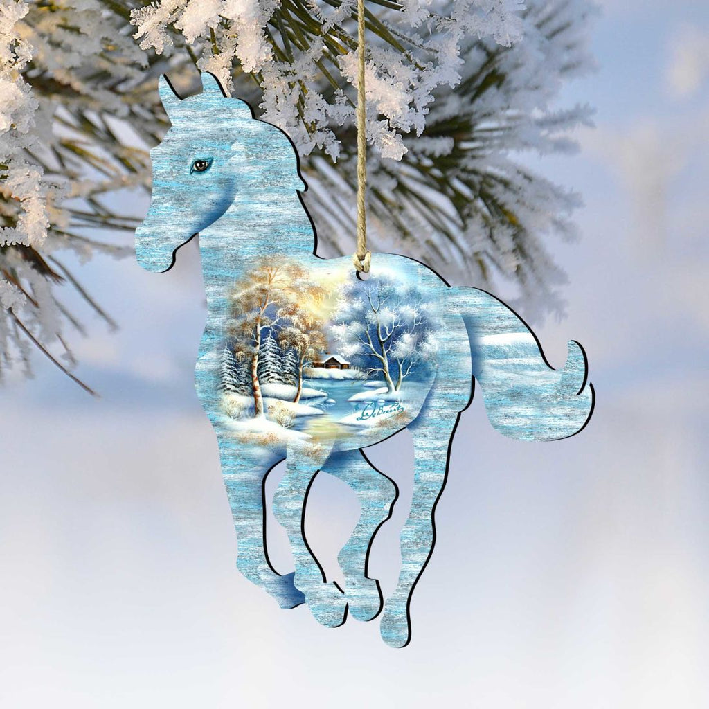 Running Pony Wooden Ornaments - Tree Ornament by G. DeBrekht - Wildlife Holiday Decor - 8198155
