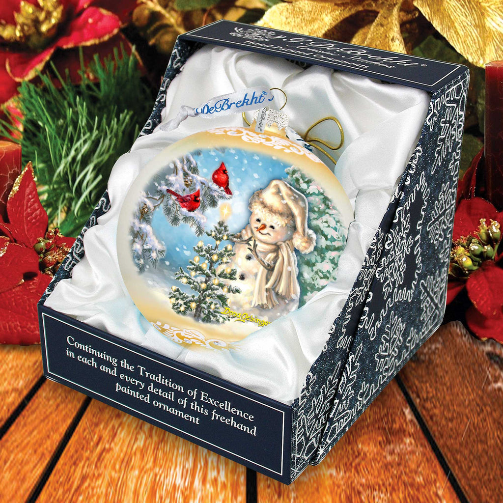 Glowing Snowman Lg Glass Ornament in Gold by Gelsinger - Christmas Decor - 73926G-DG