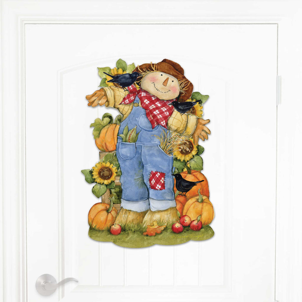 Front Door Fall Decoration Harvest Scarecrow Sign - Cornucopia - Rustic Handmade Gift Autumn Adornment by Susan Winget - 8471211H-SW