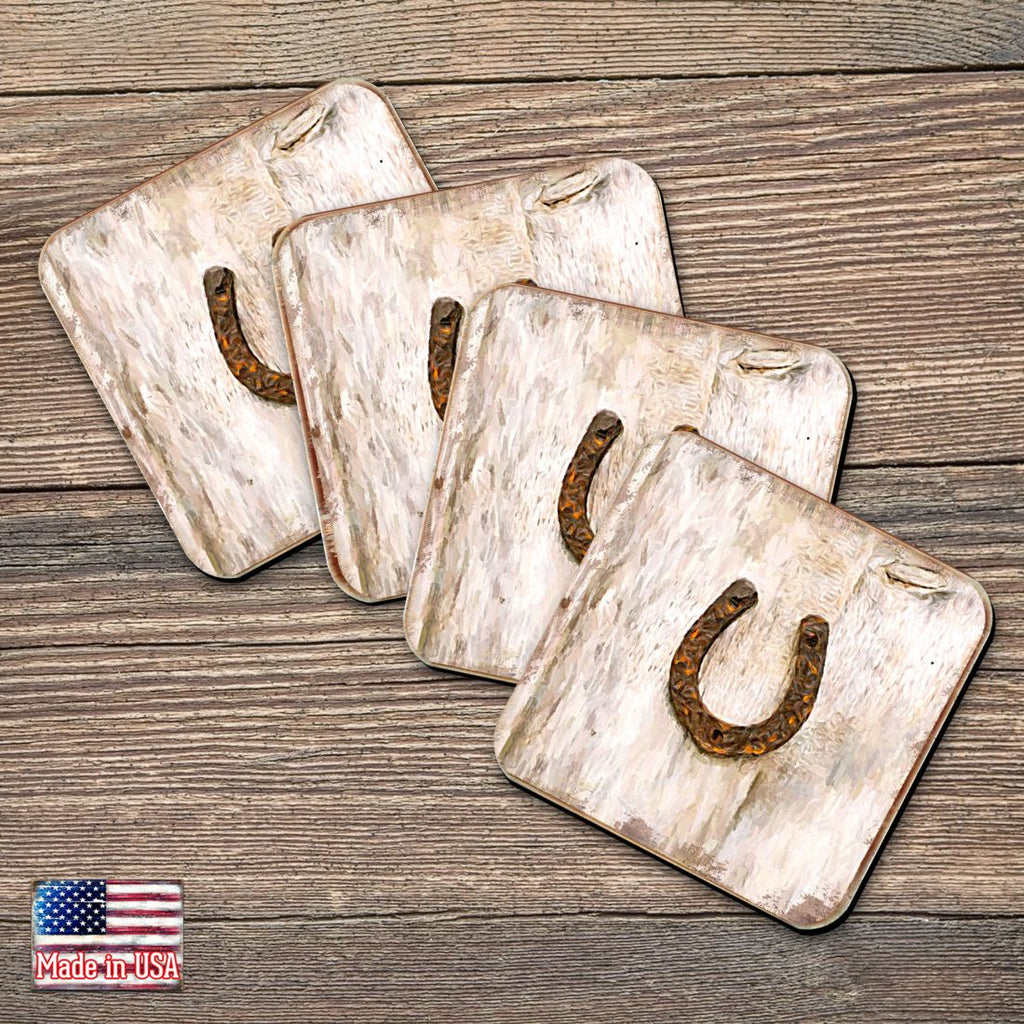 Horseshoe Art Wooden Cork Coasters Gift Set of 4 by Nature Wonders - Nature Wildlife Decor - 8198622C-S4