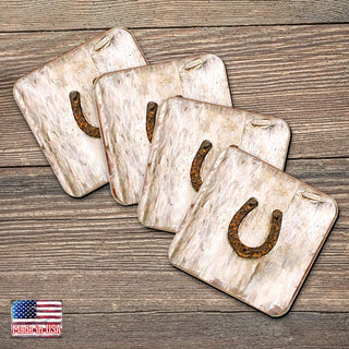 Horseshoe Art Wooden Cork Coasters Gift Set of 4 by Nature Wonders - Nature Wildlife Decor - 8198622C-S4