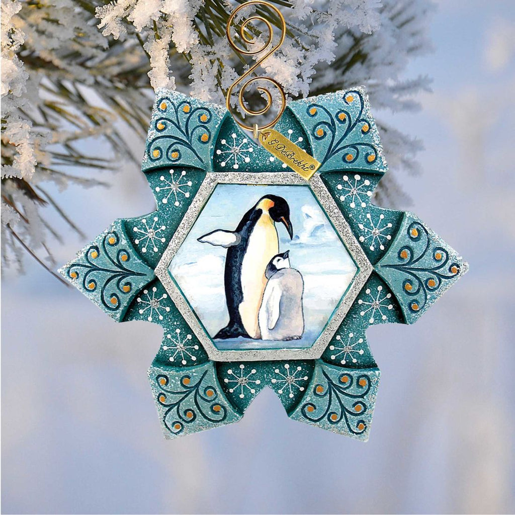 Penguin Snowflake Sculpted Hand-Painted Christmas Ornament by G. DeBrekht - Wildlife Holiday Decor - 6102173