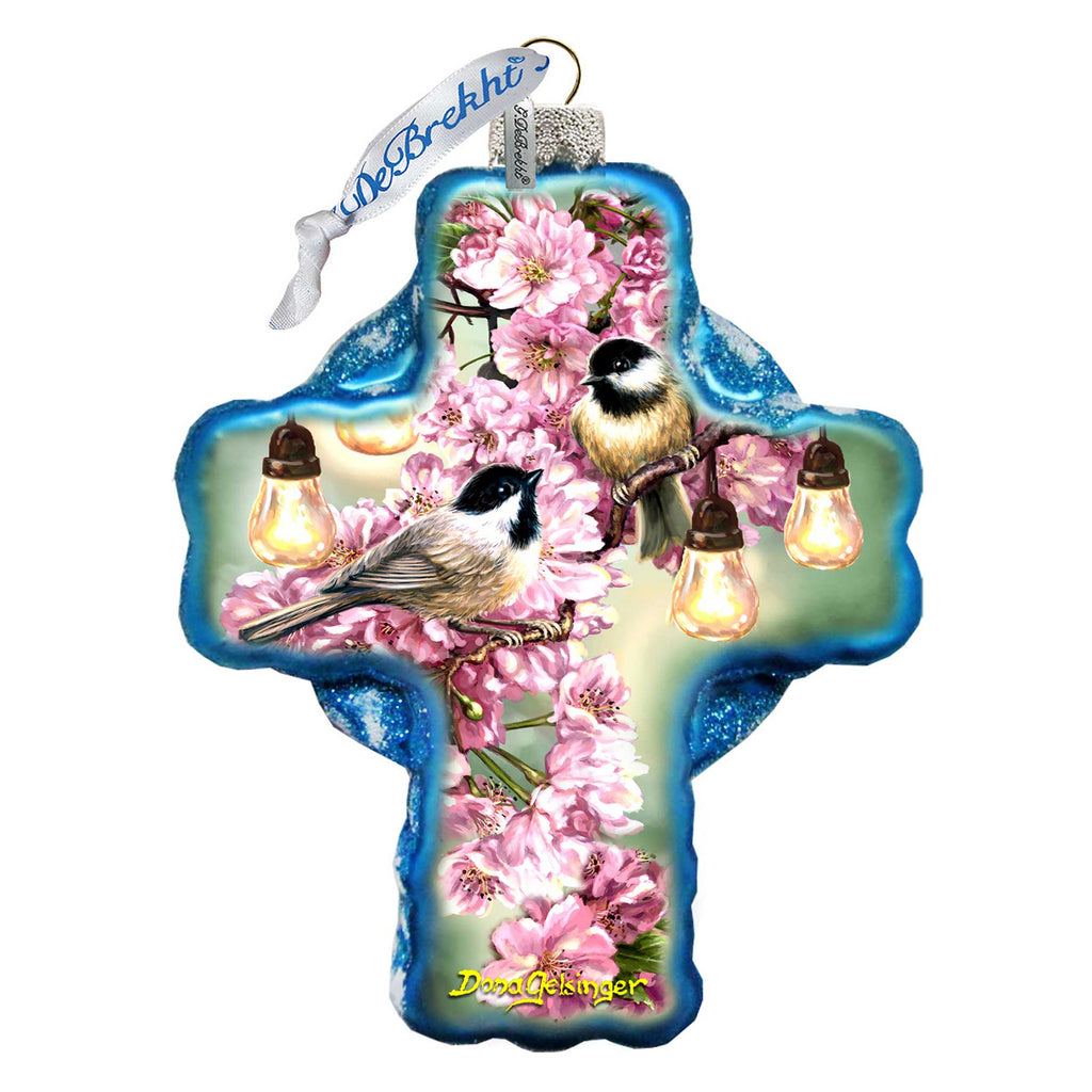 Spring Blossom Icon Cross Glass Ornament by D. Gelsinger - Nativity Holiday Decor - 758-024-DG