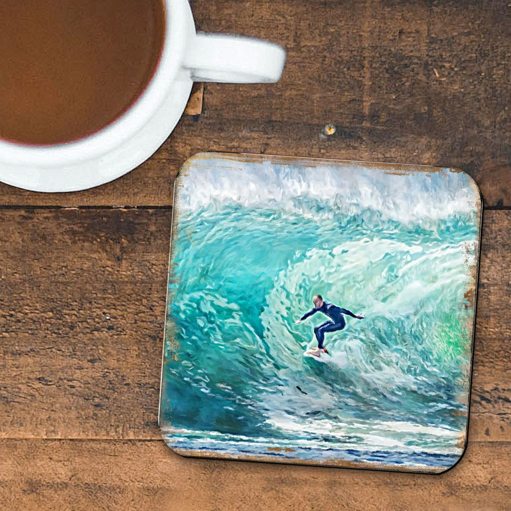 Surfer Coastal Wooden Cork Coasters Gift Set of 4 by Nature Wonders - Coastal Sea-Life Decor - 95227C-S4