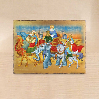 Three Kings Block Wooden Gold Plated Religious Christian Sacred Icon - Inspirational Icon Decor - 85039
