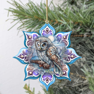 Arctic Owl Snowflake Wooden Ornaments by G. Debrekht - Nature Wildlife Decor - 8688435