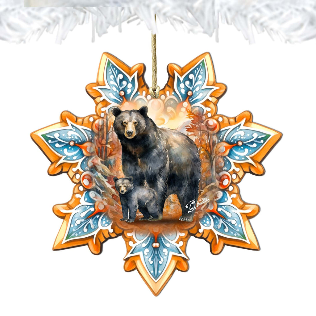 Black Bear Snowflake Large Wooden Ornament by G. Debrekht - Nature Wildlife Decor - 8688407M