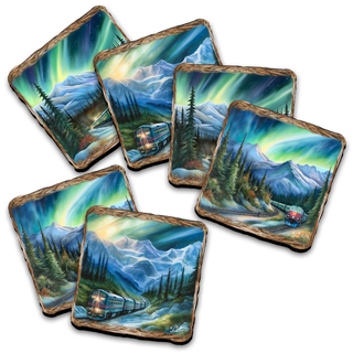 Northern Lights Wooden Cork Placemat and Coasters Gift Set of 7 by Nature Wonders Nature Wildlife Decor - 85411C-S7