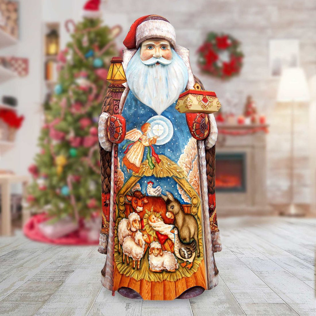 Village Nativity Devotional Santa Hand-Painted WOODCARVED Masterpiece by G. DeBrekht - Nativity Holiday Decor - 215520