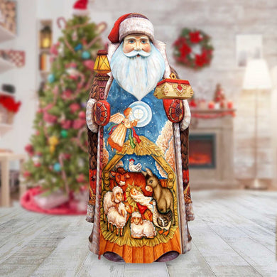 Village Nativity Devotional Santa Hand-Painted WOODCARVED Masterpiece by G. DeBrekht - Nativity Holiday Decor - 215520
