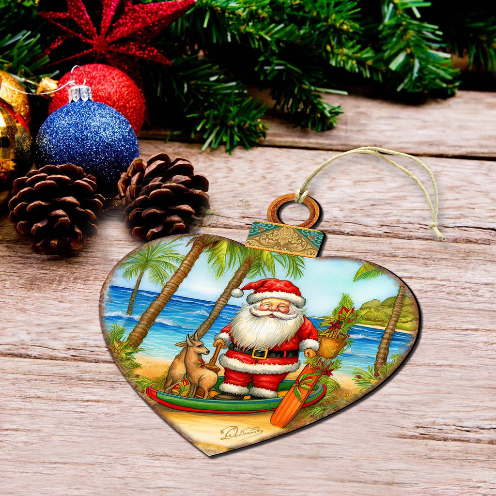 Beach House Decor - Santa on the Beach Wooden Ornaments by G. Debrekht Coastal Holiday Decor - 8688186
