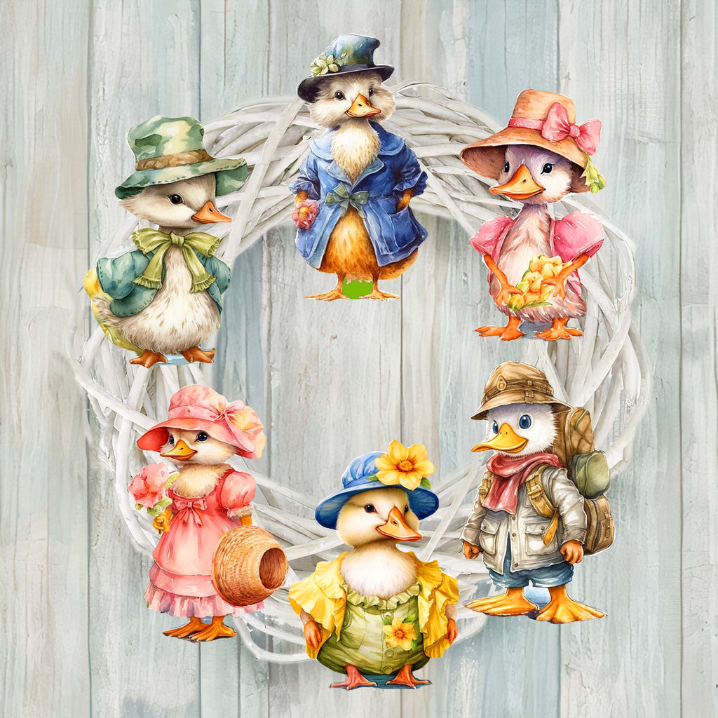 Easter Ducks Clip-On Eco Wood Decorative Ornaments Set of 6 by G. Debrekht - Easter Decor - 8090043C-S6