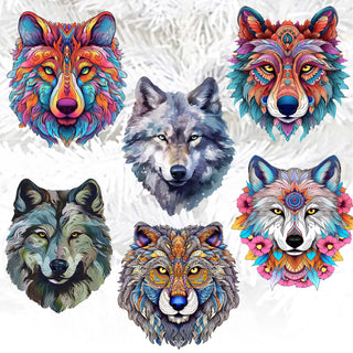 Enigmatic Wolves Clip-On Eco Wood Decorative Ornaments Set of 6 by G. Debrekht - Wildlife Decor - 8090113C-S6