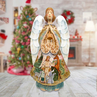 Angel Watching Over Hand-Painted WOODCARVED Masterpiece by G. DeBrekht - Nativity Holiday Decor - 250042 *** PRE-ORDER - Handmade Just for You! ***