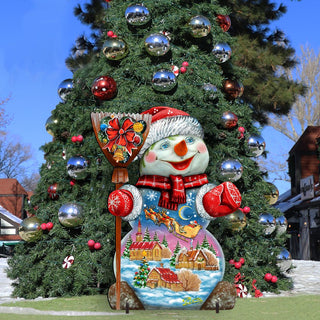 Santa In the Night Sky Snowman Christmas Outdoor Decor by G. DeBrekht - Christmas Santa Snowman Decor - 818158F