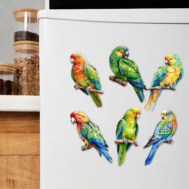 Parrots Decorative Eco Wood Magnets Set of 6 by G. Debrekht - Wildlife Decor - 8090013G-S6