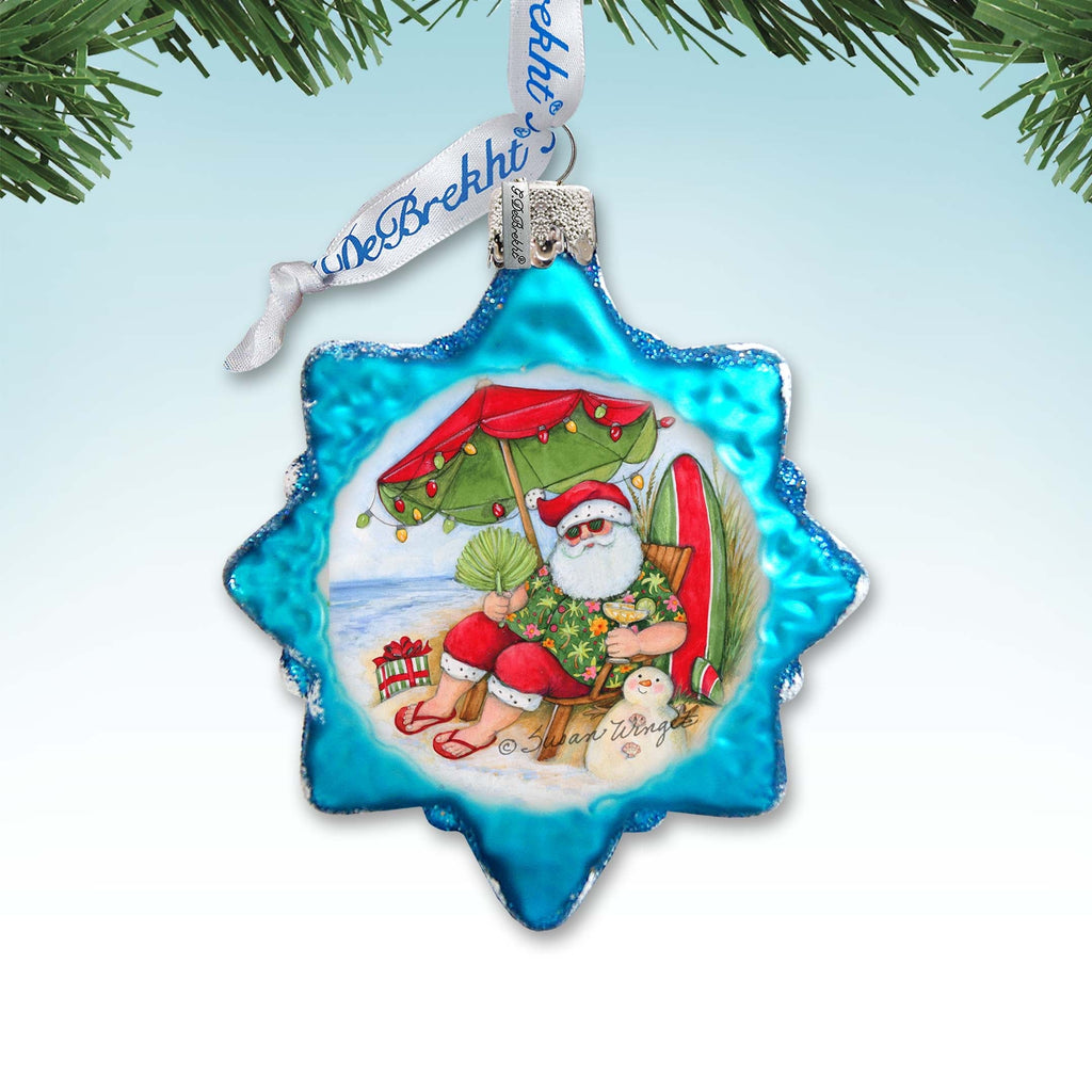 Santa on the Beach Mercury Glass Ornaments by Susan Winget - Christmas Decor - 776038-SW