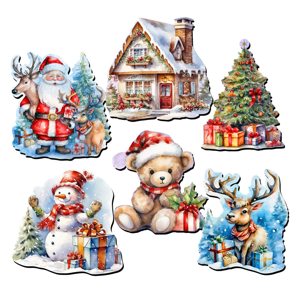 Christmas Is Here Decorative Eco Wood Magnets Set of 6 by G. Debrekht - Christmas Decor - 8090028G-S6