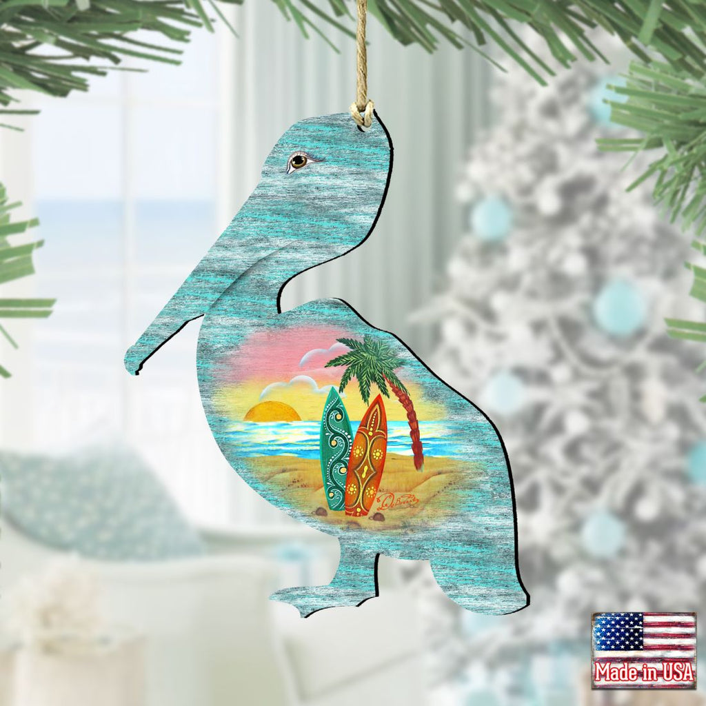Pelican Wooden Ornaments by G. DeBrekht - Coastal Holiday Decor - 8198543