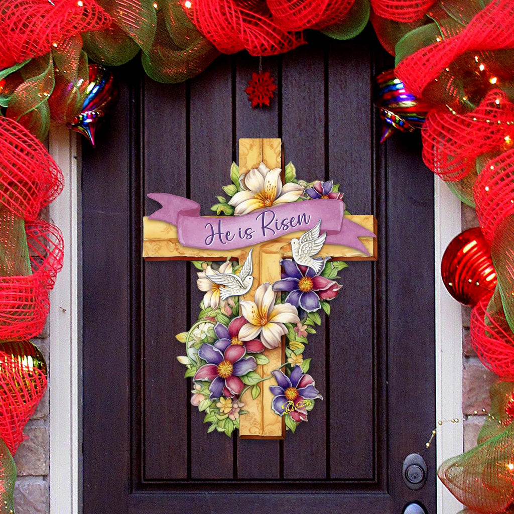 He is Risen Cross Holiday Door Decor by G. Debrekht - Easter Spring Decor - 8688162H