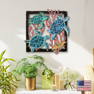 Sea Turtle Family Wooden Wall Decor by G. DeBrekht - Coastal Sea-Life Decor - G98518S3