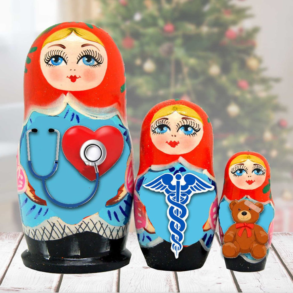 My Favorite Doctor Matreshka Nesting Hand-Painted Doll Set of 3 by G. DeBrekht - Love Family Kids Decor - 14715