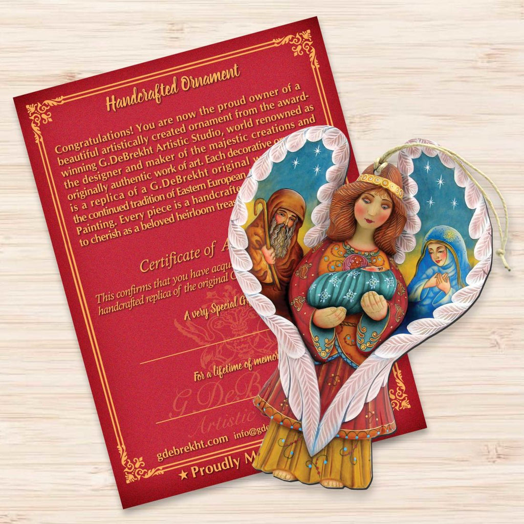 Holy Family Angel Wooden Ornaments by G. DeBrekht - Nativity Holiday Decor - 8154107