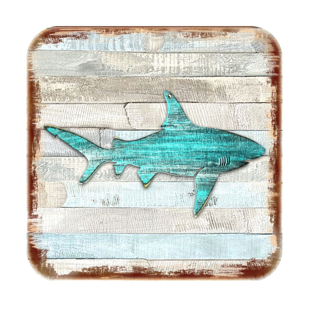 Shark Coastal Wooden Cork Coasters Gift Set of 4 by Nature Wonders - Coastal Sea-Life Decor - 8198515-9C-S4
