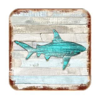 Shark Coastal Wooden Cork Coasters Gift Set of 4 by Nature Wonders - Coastal Sea-Life Decor - 8198515-9C-S4