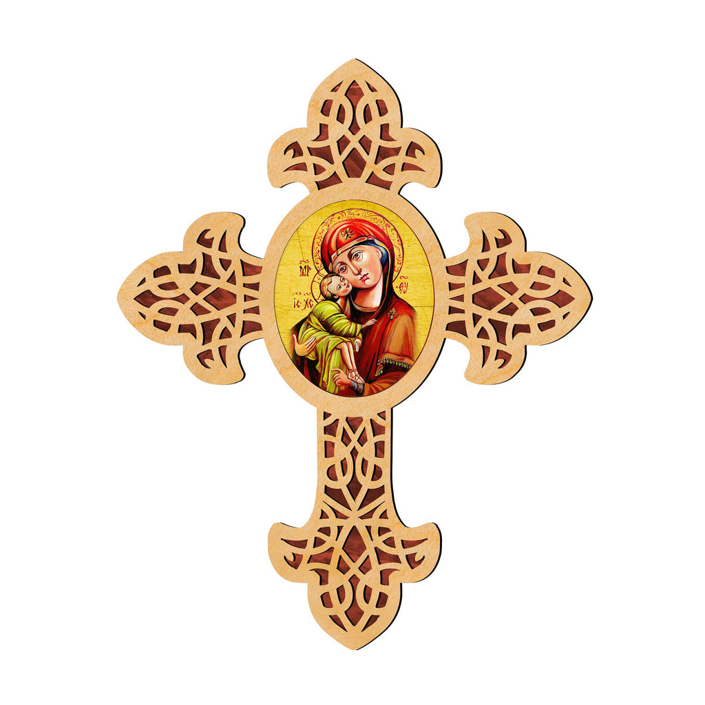 Vladimir Virgin Mary Pointy Wooden Cross by Museum Icons - Inspirational Icon Decor - 88311