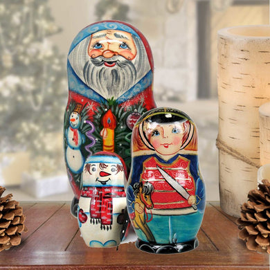 Christmas Oversized Matreshka Nesting Hand-Painted Doll Set of 3 by G. DeBrekht - Christmas Santa Snowman Decor - 160171