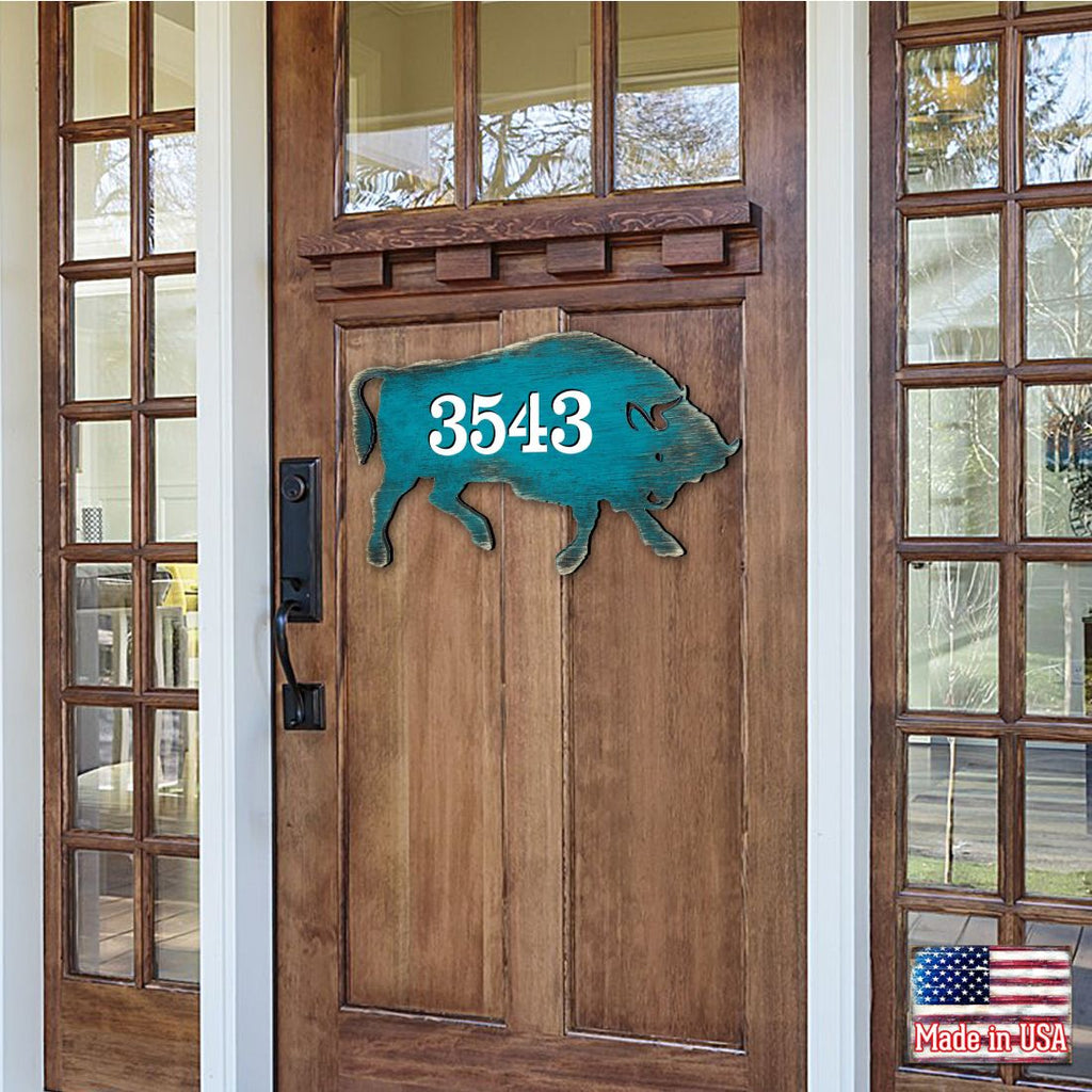 Buffalo Wooden Custom House Number Sign - Nature Wildlife Decor - Handcrafted Wooden Address Sign - MA98226