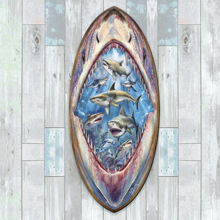 Shark Pull Coastal Surfboard Wall Art Handcrafted Ocean Decor by G. DeBrekht - Coastal Holiday Decor - 8490138HS
