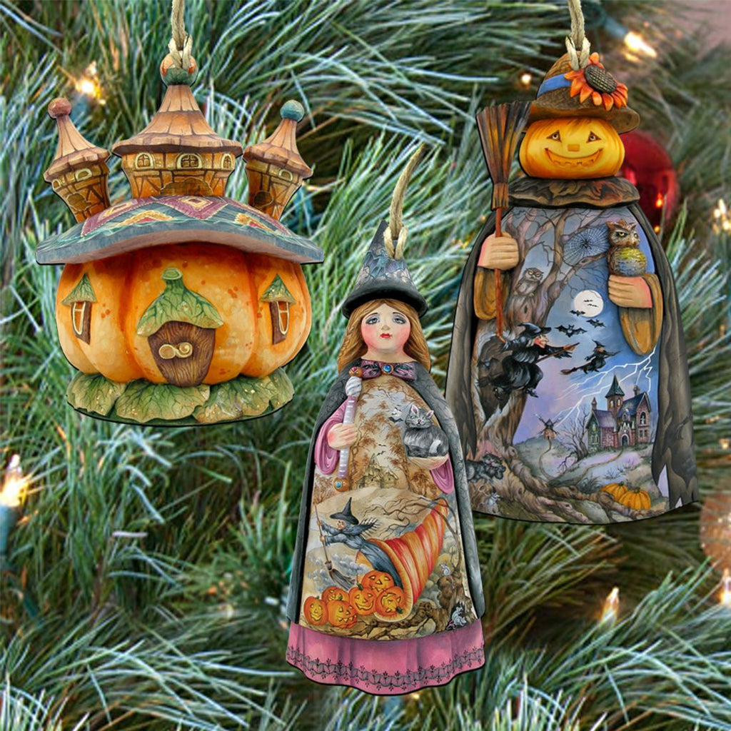 Halloween Wooden Ornaments Set of 3 Gift Set by G. DeBrekht - Thanksgiving Halloween Decor - 8100024S3