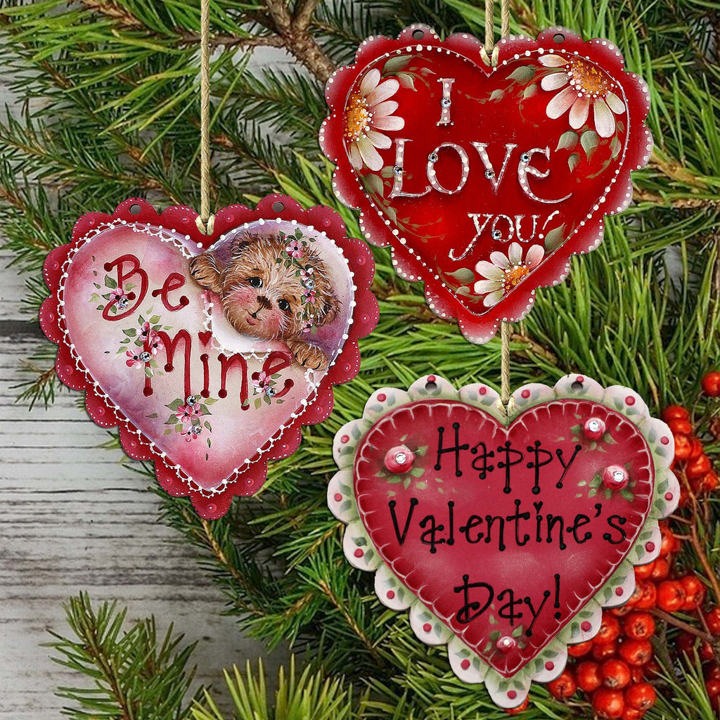 Hearts of Love Eco Wood Ornaments Set of 3 by G. Debrekht - Love Family Decor - 8091054-S3