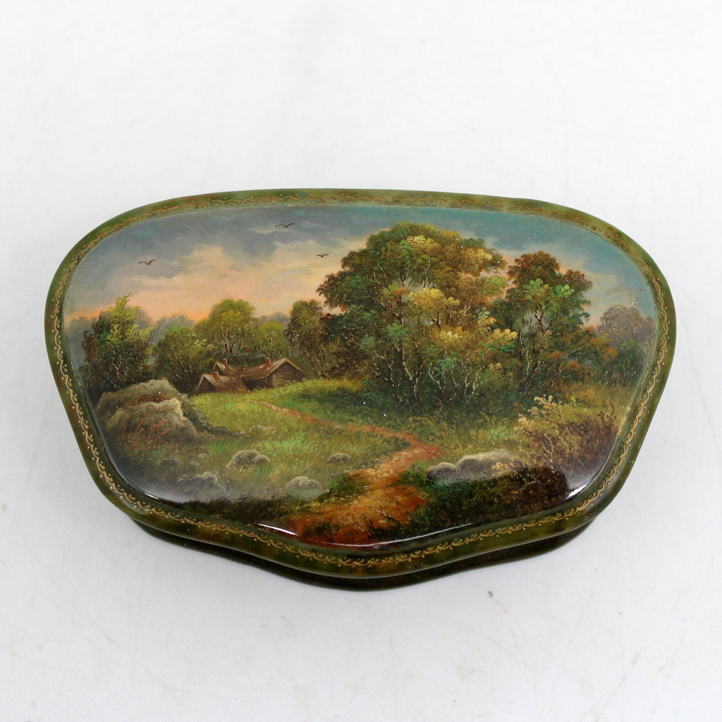 Handpainted One-of-a-Kind Papier Mache Lacquered Box 4 x 2.5 x 1.25