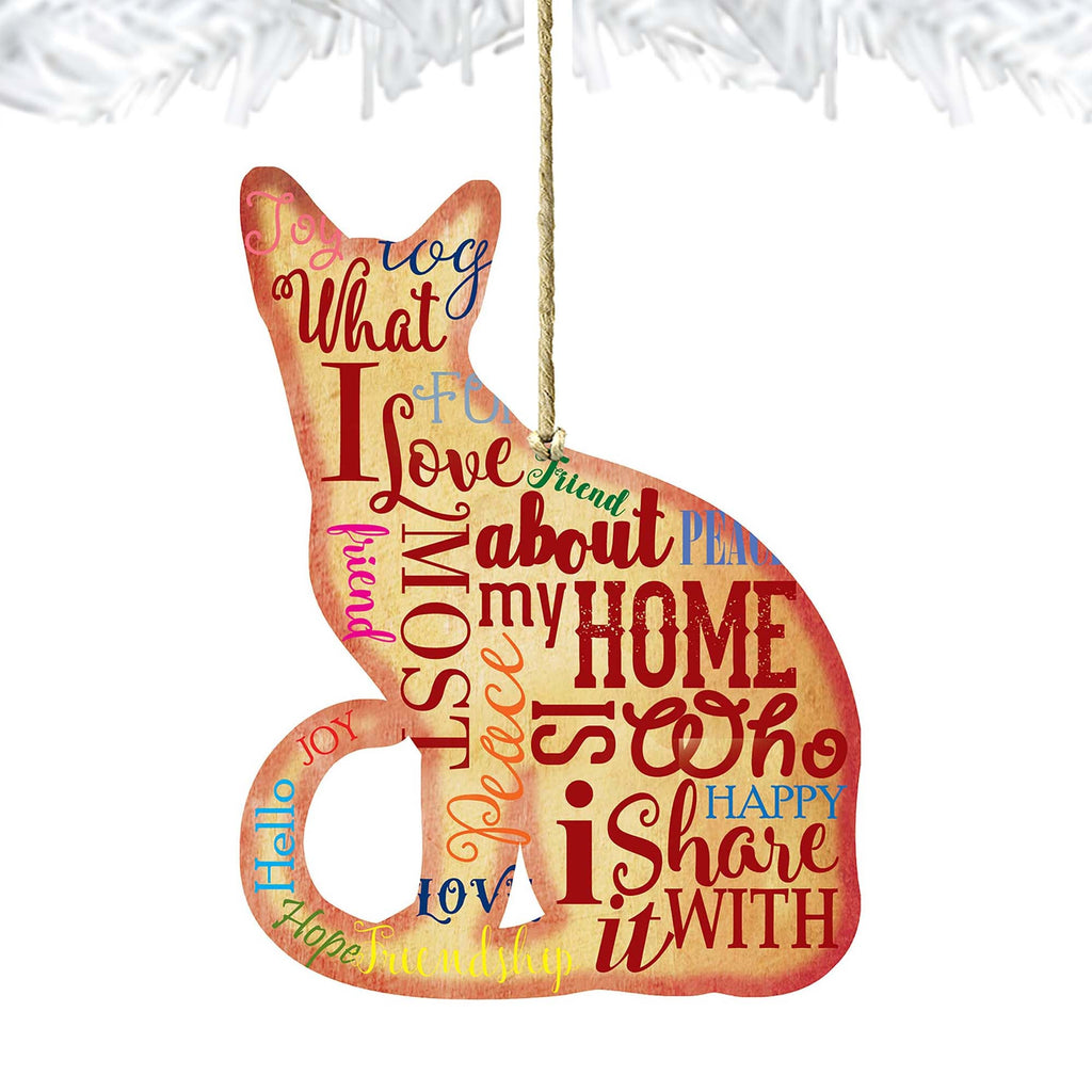 Home Cat Shaped Wooden Rustic Ornaments - Tree Ornament Set of 3 99113W