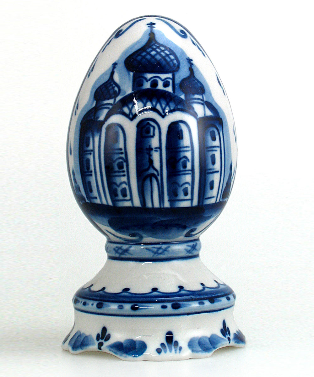 Gzhel Authentic Hand-painted Fine Porcelain Decorative Blue and White Egg by G DeBrekht