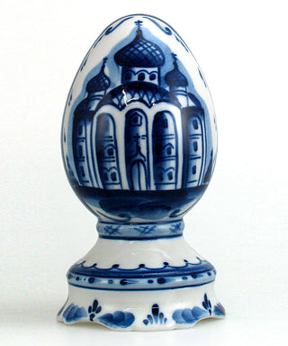 Gzhel Authentic Hand-painted Fine Porcelain Decorative Blue and White Egg by G DeBrekht