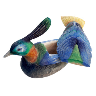 One-of-a-Kind Colorful Peacock Hand-Carved Oversized Wooden Box Figurine